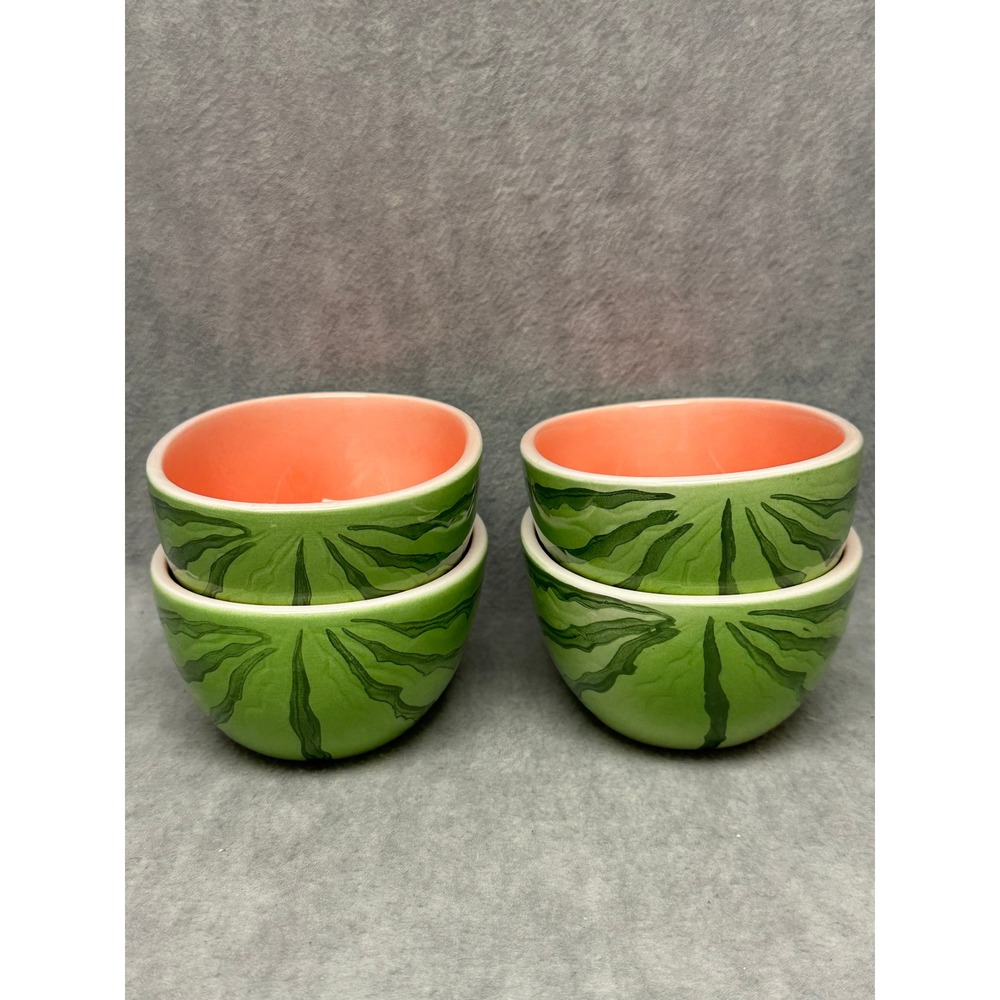 Vintage Watermelon‎ Ceramic Bowls Green Pink Set of 4 Oval Fruit Design Japan